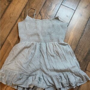 American Eagle White Romper with Blue Stripe Trim